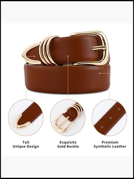 Faux Leather Belt with Gold Buckle Fashion Casual Belt for Jeans main image 4